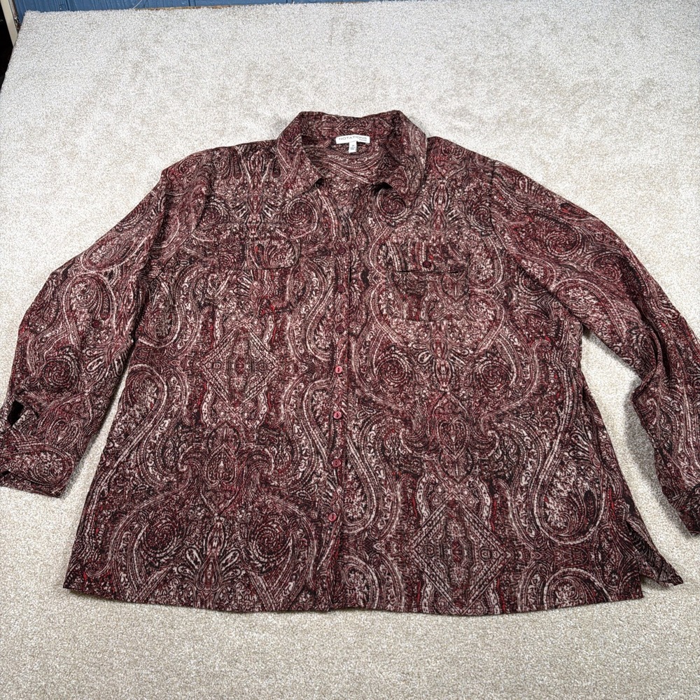 Notations Woman Button Up Paisley Blouse 3X‎ Long Sleeve Ornate Swirl Career